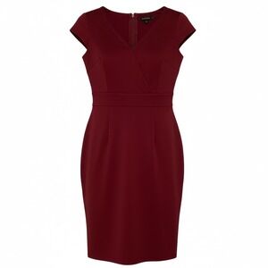 Women's Burgundy Fitted Midi Dress S Office Siren Corporate Business Causal